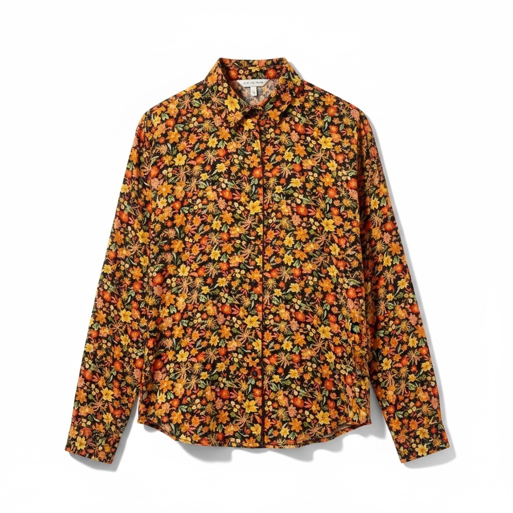 Twik Par Simons Floral Pattern Liquid Rayon L/S Blouse Shirt Top Womens Medium